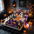 thumbnail image 2 of Homewish Halloween Black Cat Queen Sheets, Pumpkin Candy Plaid Queen Sheet Sets, Purple Black Orange, 4pcs (1 Flat Sheet, 1 Fitted Sheet and 2 Pillowcases), 2 of 4