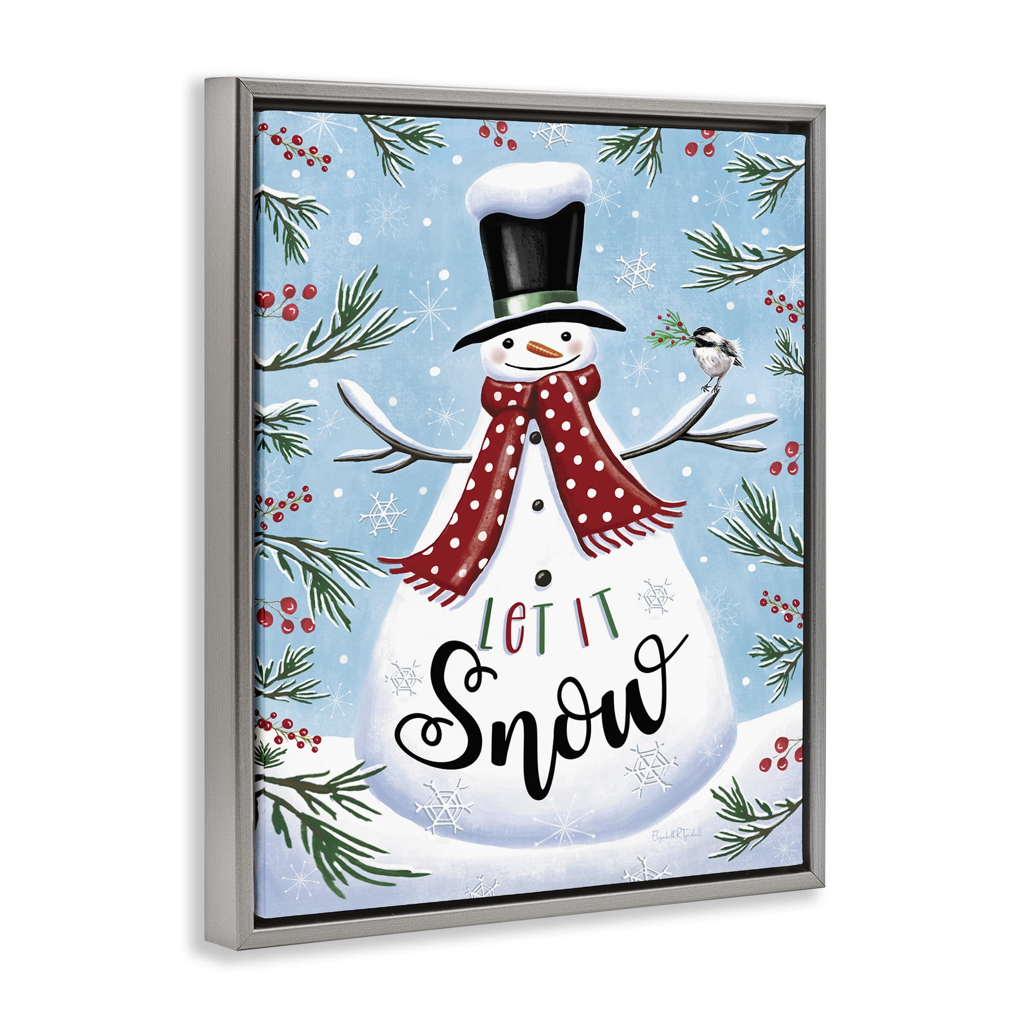 Stupell Industries Let It Snow Phrase Holiday Painting Gray Floater Framed Art Print Wall Art, 25 x 31