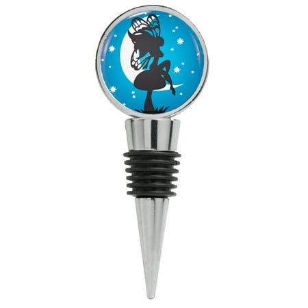 

Silhouette of a Fairy on Mushroom and Moon Wine Stopper