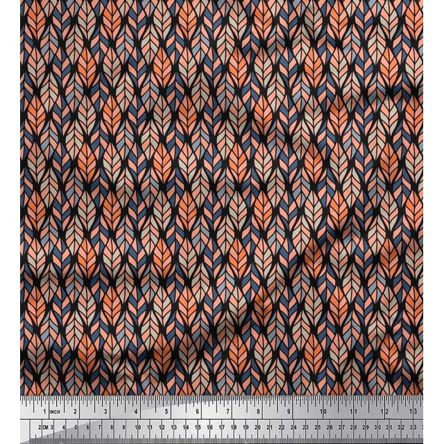 Soimoi Poly Georgette Fabric Leaves Small Decor Fabric Printed Yard 52 Inch Wide