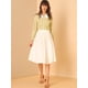 thumbnail image 3 of Allegra K Blusa con estampado de margaritas a cuadros para mujer, blusa con cuello peter pan en contraste frontal con botones Amarillo XS, 3 of 6