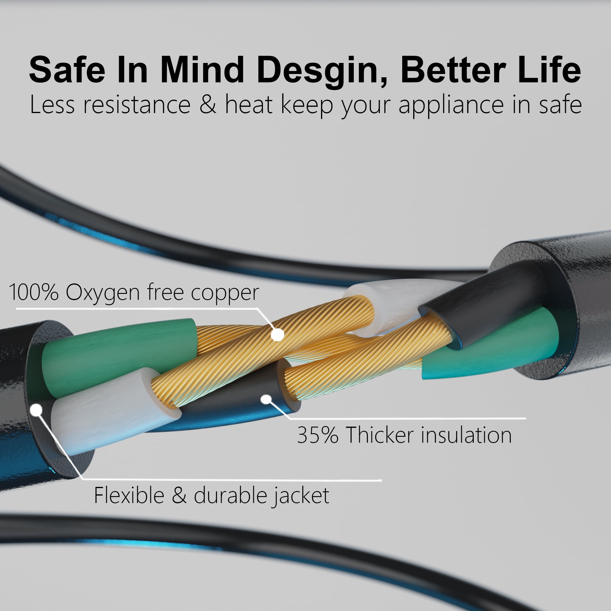 25ft 3 Core Heavy Duty Cord Outdoor Waterproof Extension Cord, for Lawns, Garages, ETL Certified