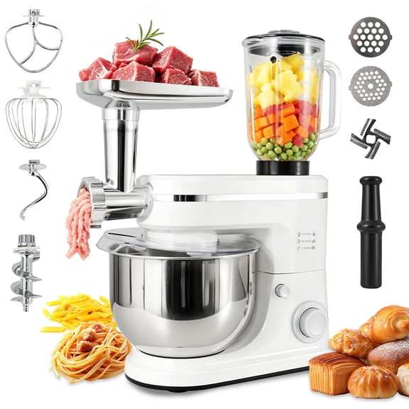 Multifunctional Stand Mixer 6 Speed,5.5 Quart Electric Tilt-Head Kitchen Mixer with Stainless Steel Bowl,6-in-1 Food Mixer for Cake,Bread,and Dough,Meat Grinder,Juice Blender