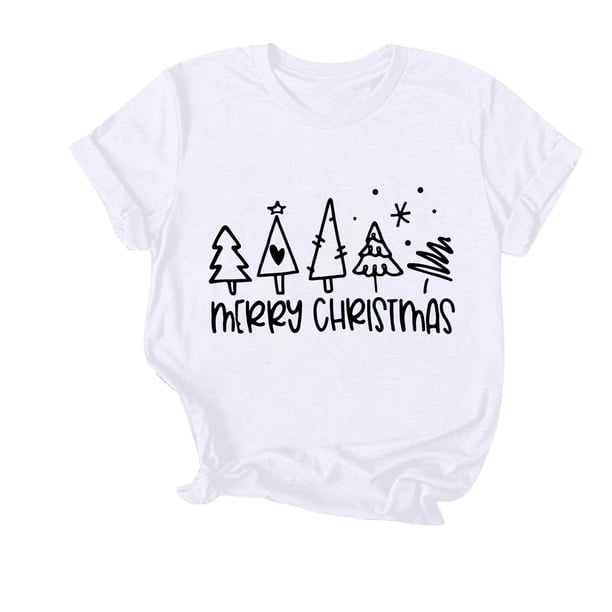 Navidad Mujeres Tops, Cuello Redondo Manga Corta Impresa Camiseta, Vintage Holiday Humor Tee Top