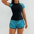 thumbnail image 5 of Oplxuo Women Short Sleeve Two Piece Rash Guard Set UPF 50 Swim Shirt with Board Shorts, 5 of 6