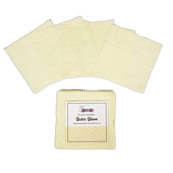 Soimoi 40 Pcs Solid Cotton Fabric Squares Bundles Charm Packs for Quilting, Fat Quarter Layer Cakes, Fabric Scraps for Crafts,Precuts Quilt Squares 10 X 10 inches, DIY Fabric Bundle - Butter Bloom