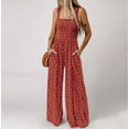 thumbnail image 5 of WREESH Womens Jumpsuits Fashion Elastic Waist Loose Printing Sleeveless Pockets Wide Leg Long Pant Jumpsuit Red, 5 of 6