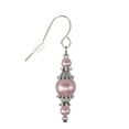 thumbnail image 3 of One Pair of Beaded Glass and Pewter Dangle Earrings, Platinum Ear Wires, Rose Pearl, 3 of 4