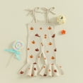 thumbnail image 4 of Jxzom Baby Girl Halloween Outfit Pumpkin Ribbed Toddler Romper Overalls Jumpsuit Spaghetti Strap Pumpkin Bell Bottoms Outfits, 4 of 9