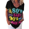 thumbnail image 3 of I Love The 80's Retro Heart V Neck Fashion Oversize T-Shirt Short Sleeve Shirt Tops, 3 of 8