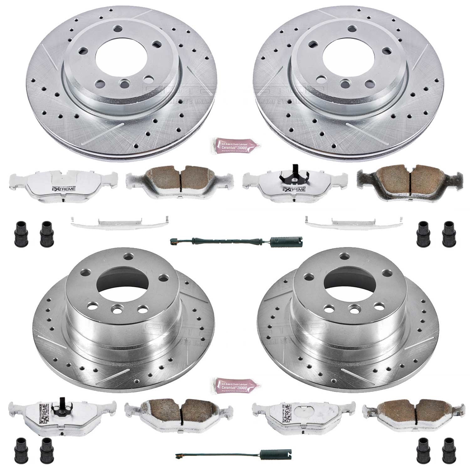 PowerStop Front and Rear Z26 Street Warrior Carbon-Fiber Ceramic Brake Pad and Drilled and Slotted Rotor Kit Fits: BMW Select Models K870-26