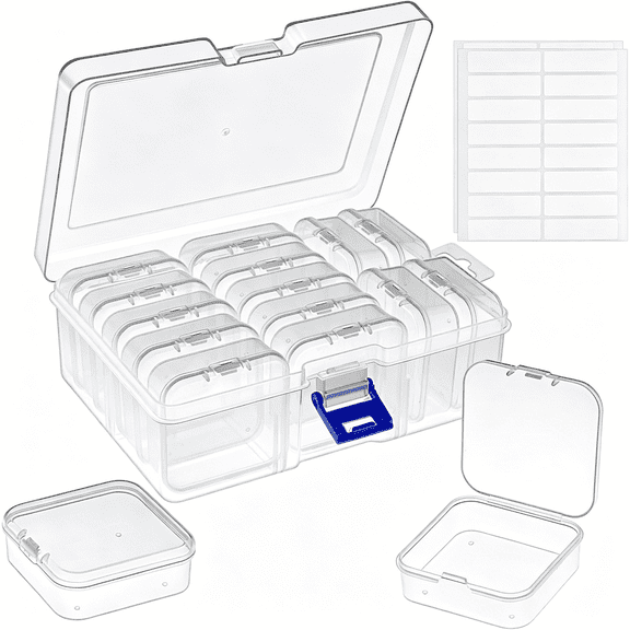 ACDANC Bead Organizer and Storage,15 Pcs Clear Storage Containers,Mini Plastic Organizer Box,Rectangular Jewelry Storage Boxes with Label Stickers for Diy Jewelry,Bracelet Making&Nail Art