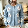 thumbnail image 2 of Arlun Women's Elegant 3D Floral Cardigan Sweaters Fall Winter Long Sleeve Crewneck Knitted Sweater Outerwear Ladies Casual Loose Fit Soft Warm Button Open Front Cardigans 1-Blue S, 2 of 4
