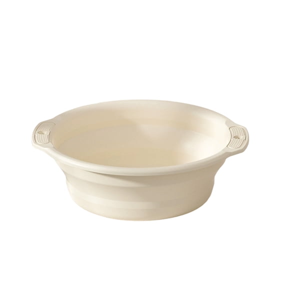 Homellea Beige Collapsible Wash Basin, 13.78 Inch Large Round Foldable Laundry Tub with Dual Handles and Hanging Holes for Hand Washing, Foot Soaking, Dorm, Bathroom, RV, Camping and Travel