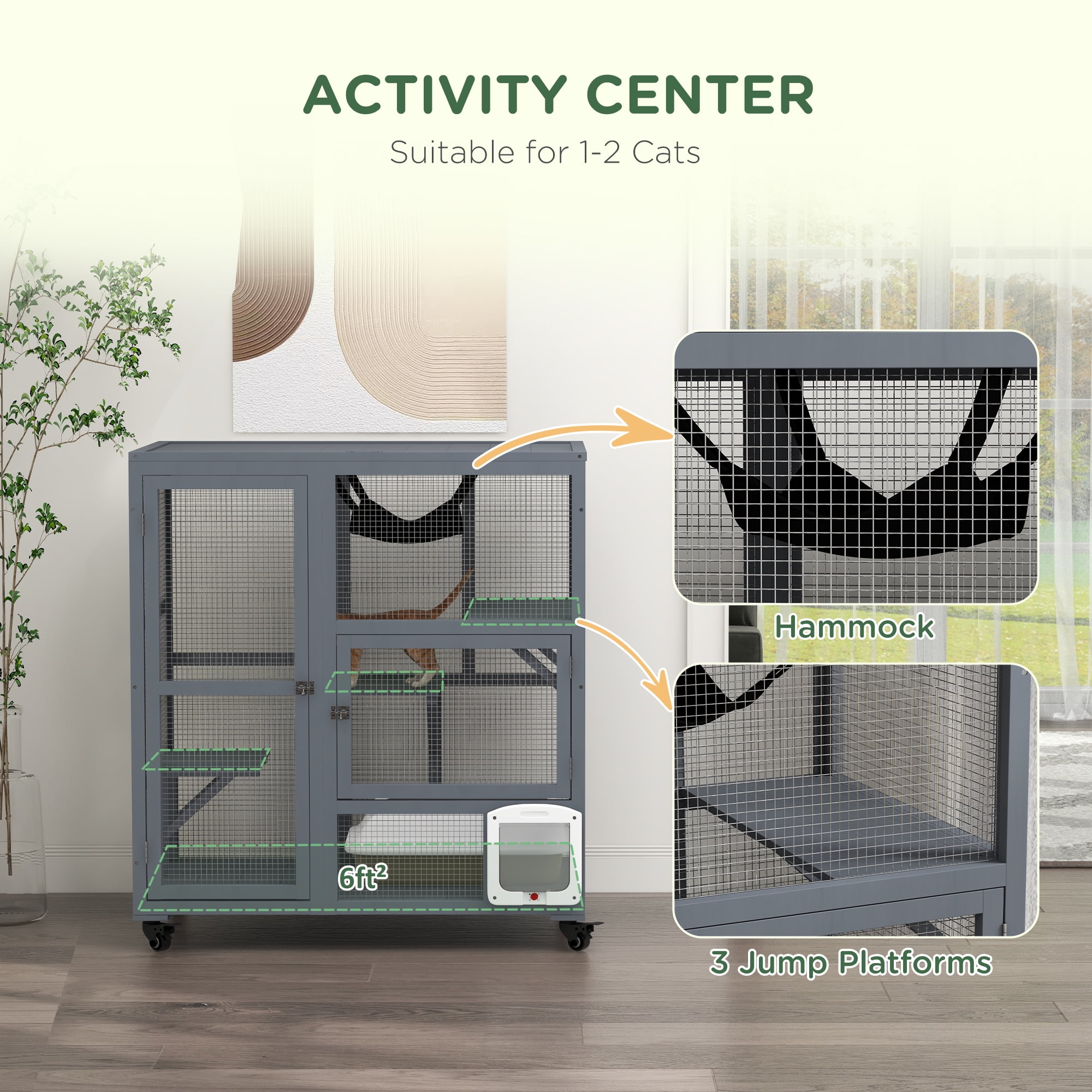 ✴︎Catmobileページ✴︎ PawHut Cat House, Indoor Cat Enclosure on Wheels with Openable Top