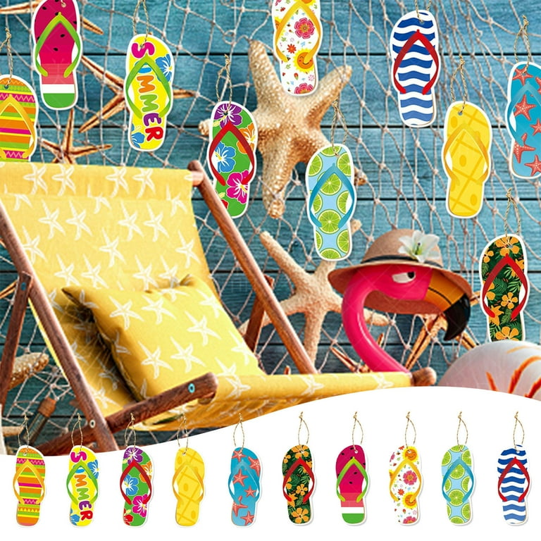 10PCS Summer Flip Flop Hanging Wood Ornaments Decorations Hawaii