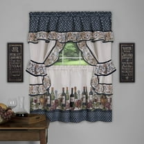 PowerSellerUSA 5-Piece Wine Kitchen Curtain Set, Ruffled Window Cafe Curtains with Attached Swaggers, Valance and Tier Panels, Perfect for Kitchen and Living Room, 57'' W x 24'' L