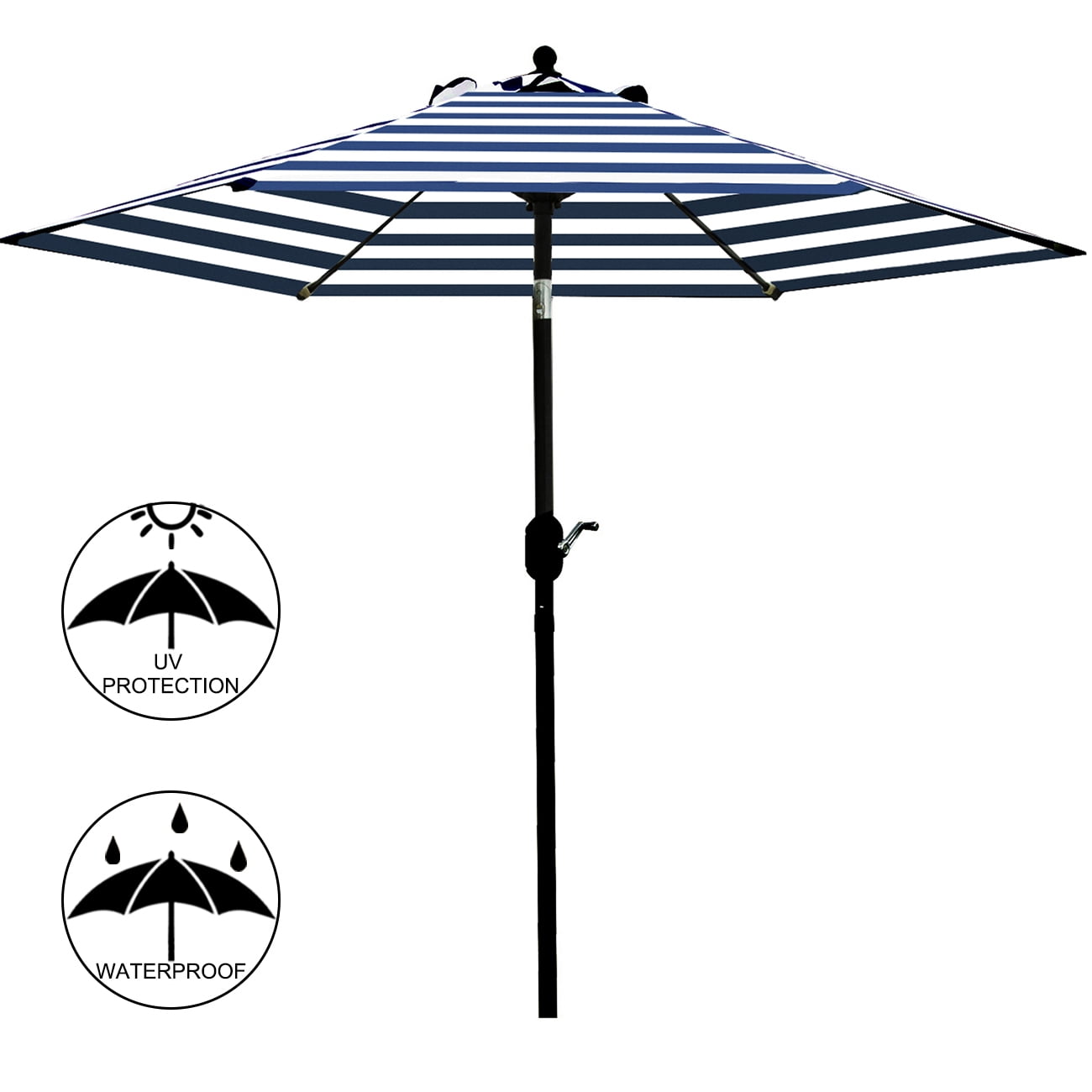 Bibana 7.5 ft Outdoor Patio Umbrella Table Umbrella with 6 Ribs, Push Button Tilt/Crank - Blue and White