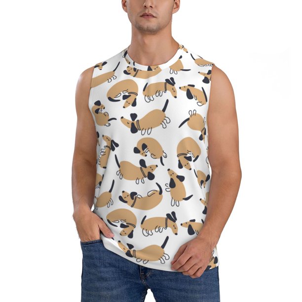 Balery Dachshund Dog Puppy Camisetas sin mangas para hombre, absorbe la humedad y protege contra el mal olor.-Medium
