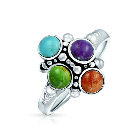 - Multi Stone Multicolor Statement Cluster Compressed Turquoise Red Simulated Coral Cocktail Ring Band Sterling Silver