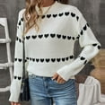 thumbnail image 4 of CheerKidz Women Knitted Sweater Long Sleeve High Neck Casual Soft Stretchy Breathable Fashion Striped Patchwork Trendy Tops for Spring Winter Daily Wear(White#1,S), 4 of 9