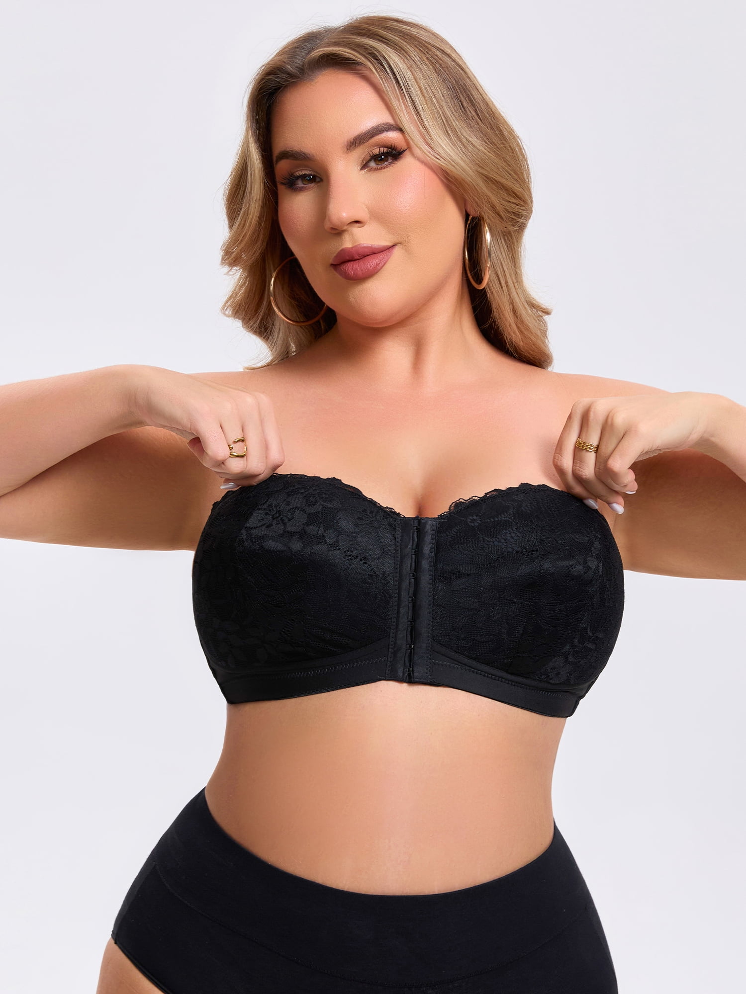 DARING DIVA Women's Lace Tube Front Closure Push Up Padded Underwire Bra 4XL Black