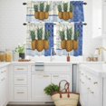 thumbnail image 3 of Vintage Pineapple Blue Flower Porcelain Curtain Tier and Valance Set 3 Piece, Summer Plant 3-inch Rod Pocket Window Tier Curtains Valance for Kitchen Living Room, 3 of 9