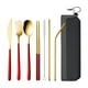 thumbnail image 2 of Utensilios de cocina, juego de palillos, cuchara, cuchillo, tenedor y pajita portátiles, juego de cubiertos de acero inoxidable de 7 piezas con estuche, juego de cubiertos portátiles para acampar al a, 2 of 6