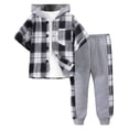 thumbnail image 3 of Agkizg Toddler Boys Clothing Set Hooded 2 Piece Set Short Sleeve Plaid Shirt Pants Set, 3 of 6