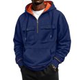 thumbnail image 3 of Hearthz Quarter Zip Fleece Hoodies for Men Cargo Mens Hooded Sweatshirt Fall Winter Warm Mens Lightweight Sweatshirts with Pocket Navy XL, 3 of 8