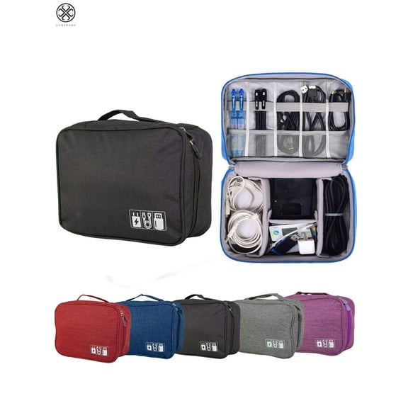 Luxtrada Travel Cable Cord Organizer Bag, Electronic Accessories Travel Organizer Bag Waterproof USB Cable Storage Bag for Charging Cable, Cellphone ,Charger and more (Black)