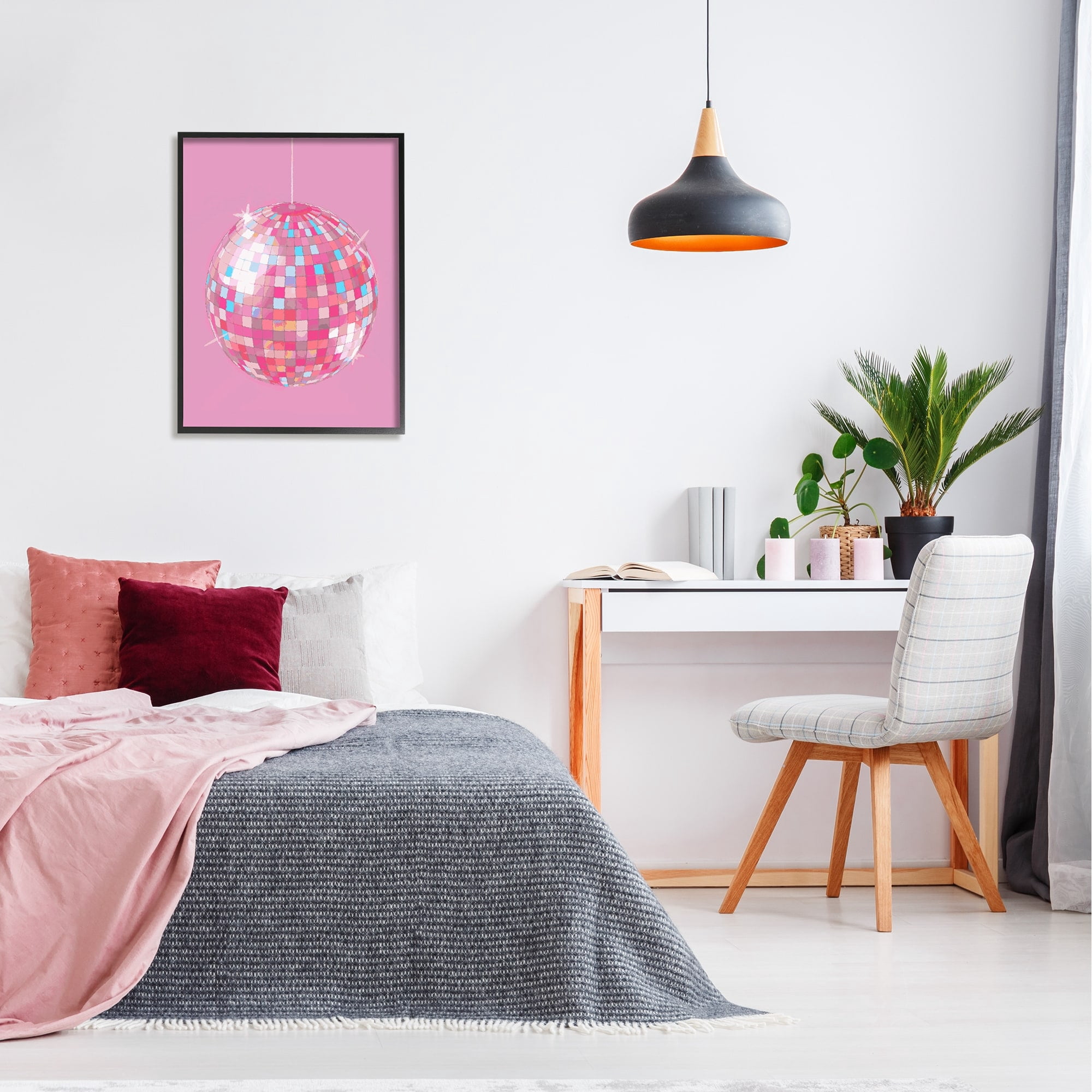 Stupell Industries Pink Disco Ball Groovy Pattern Beauty & Fashion Painting Black Framed Art Print Wall Art