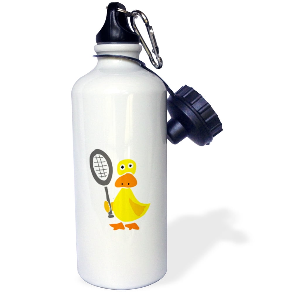 3dRose Funny Yellow Duck Holding Tennis Racquet Primitive Art - Straw Water Bottle, 21-ounce