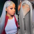 thumbnail image 1 of ORIGEN Pelucas frontales de encaje gris con pelo de bebe para mujeres negras Cabello humano Pre arrancado Color recto 13x4 Encaje frontal Peluca sin pegamento 34 pulgadas 180% densidad, 1 of 4