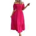thumbnail image 1 of Robe Femme Jeune Femme Robes Robe d'Été Ligne Col Slim Fit Mode Plage Vacances Robe Adulte Vêtements Femme Rose Vif Taille L, 1 of 7