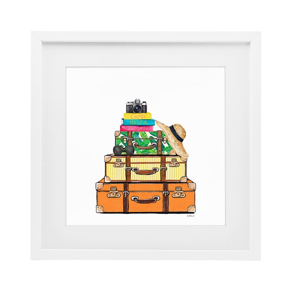 Stupell Industries Eclectic Travel Suitcases & Camera White Framed Print Under Glass, 16 x 16, by Amanda Greenwood