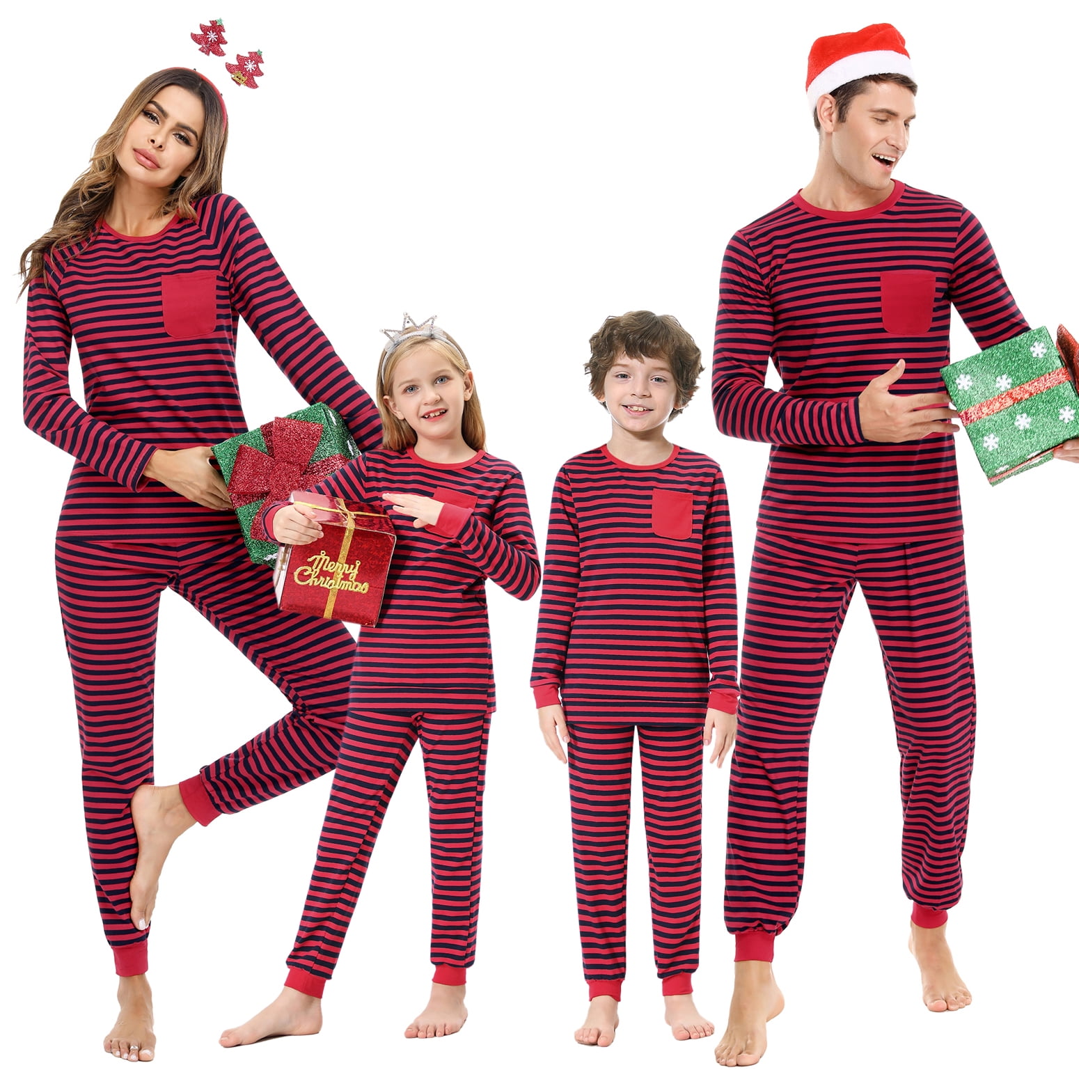 Purcoar Christmas Pajamas for Family Stripe Sleepwear Sets Women SXXL