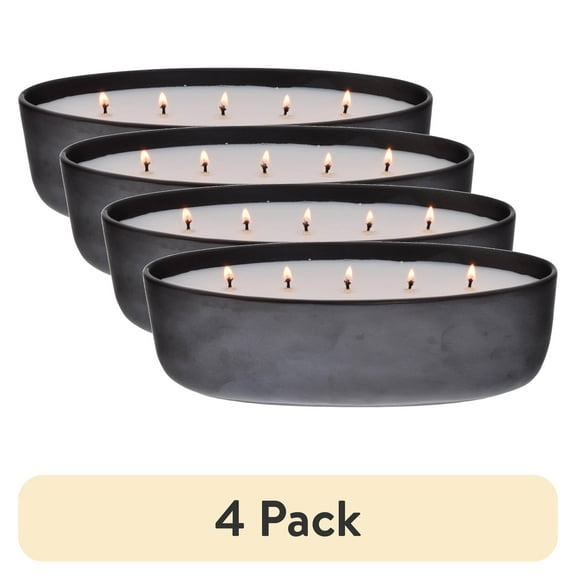 (4 pack) Better Homes and Gardens 5-Wick 40.5 oz Ceramic Candle, Warm Leather & Amber, Black
