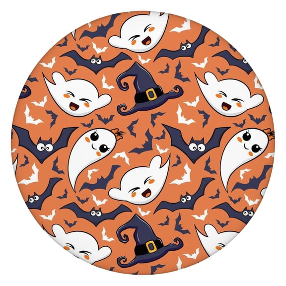 Halloween Elasticized Round Tablecloth - 52 Inch Stretch Table Cover for Dining Kitchen Party, Wrinkle Resistant Fabric