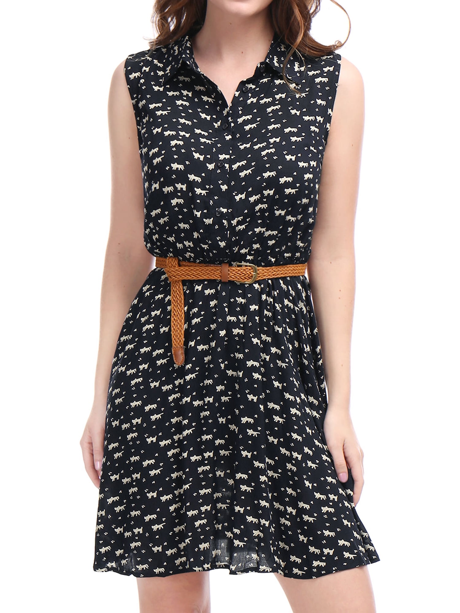 DARING DIVA Unlined Above Knee Sleeveless Mini Belted Dress L Dark Blue-cat