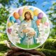 thumbnail image 5 of Adorno de Pascua de Jesús con huevos de conejito cristianos, coloridos huevos de Pascua y adorno de conejo estilo vitral, adornos de lirio/cruz con temática de Dios, regalos religiosos navideños cató, 5 of 5