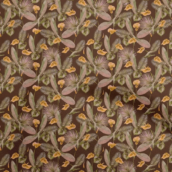 oneOone Polyester Spandex Brown Fabric Tropical Dress Material Fabric Print Fabric By The Yard 56 Inch Wide