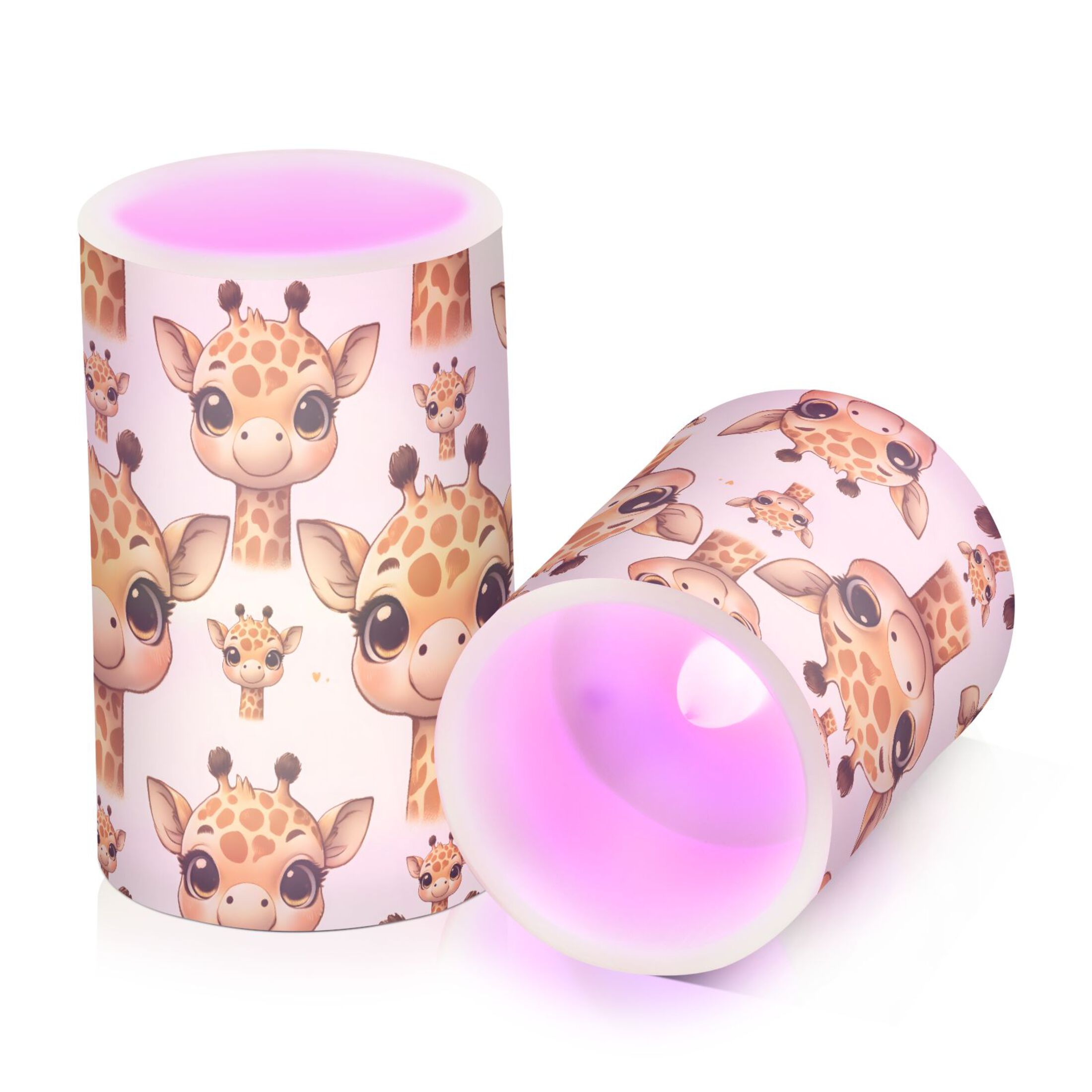 Cute Baby Giraffe Head Flickering Flameless LED Candles set of 2 Battery Operated 18-Key Remotes Timer Halloween Fall Decor D3''xH4''5''
