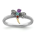 thumbnail image 2 of Auriga Fine Jewelry 925 Sterling Silver with 14K Gemstone with Diamond Dragonfly Ring for Women Size 10, 2 of 4