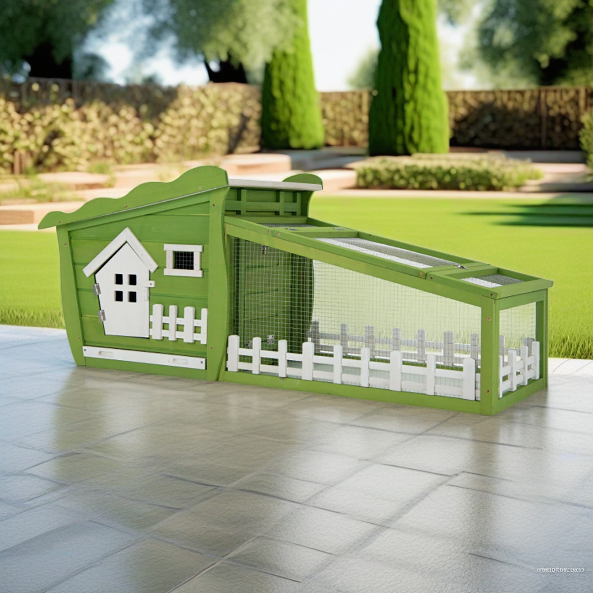 Kadyn 62" Outdoor Rabbit Hutch, Wood Chicken Coops with Pull Out Tray, Pet Cages for Small Animals, Green
