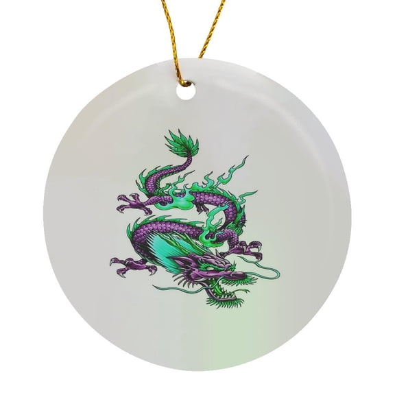3drose, Chinese Underworld Dragon Mythical Waterway Creature, Circle Porcelain Ornament