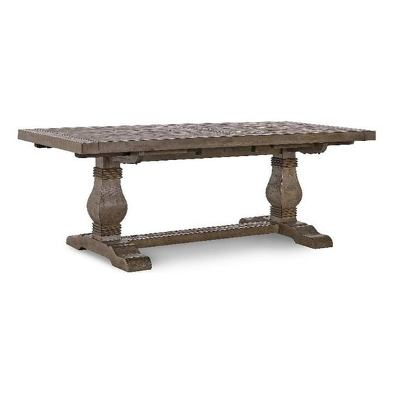 Pemberly Row Reclaimed Pine Wood Extension Dining Table in Weathered Brown