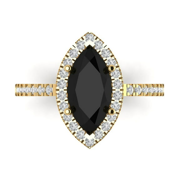 Halo Engagement Ring for Women - 2.38ct Natural Onyx in 18K Yellow Gold Promise Ring