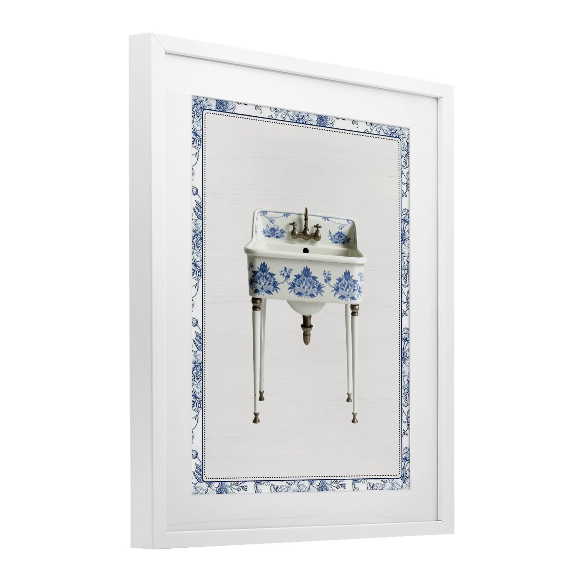 Vintage Chinoiserie Sink White Framed Print Under Glass, design by Lettered and Lined