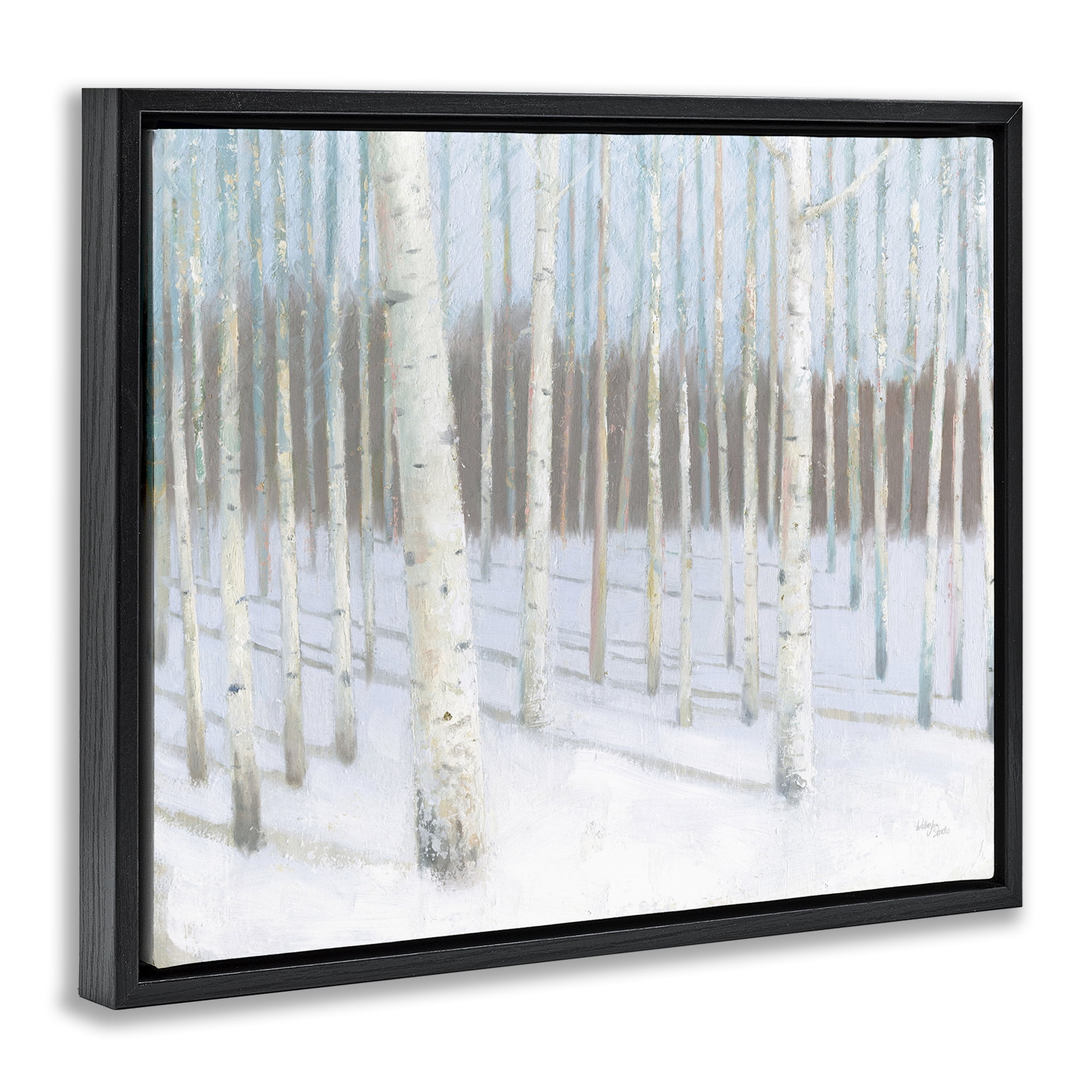 Stupell Industries Winter Birch Forest Landscape & Nature Painting Black Floater Framed Canvas Art Print Wall Art, 21 x 17